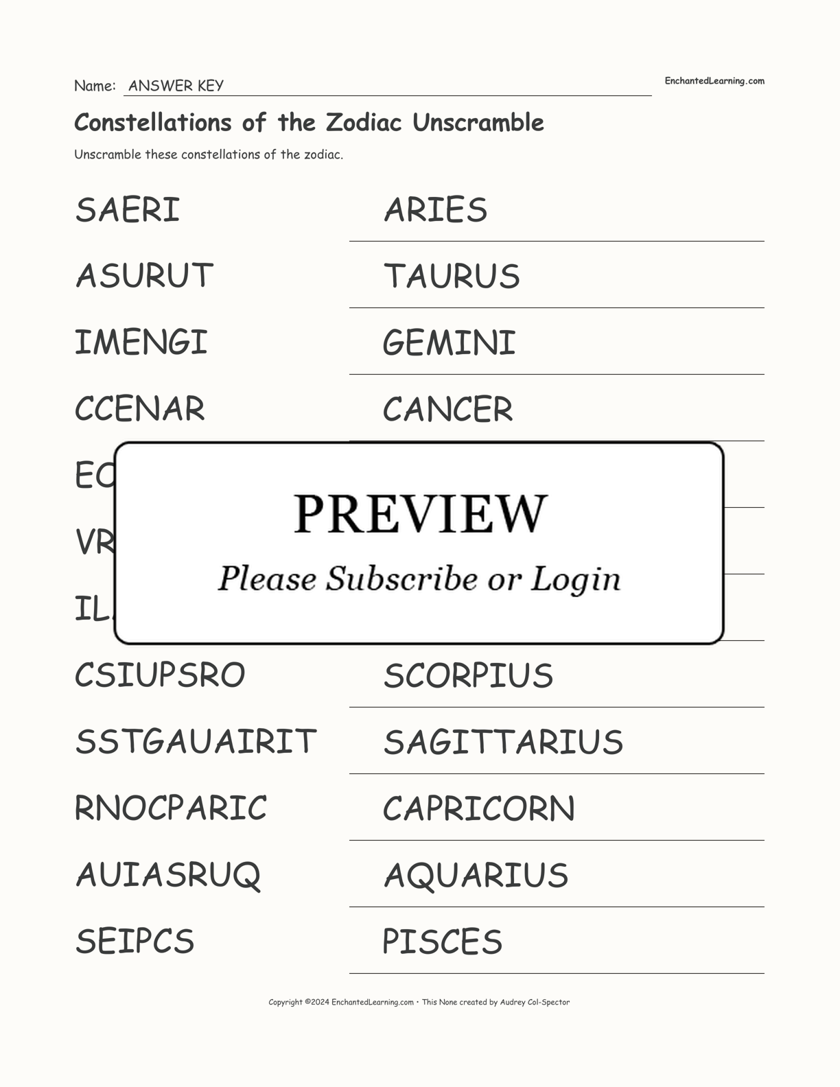 Constellations of the Zodiac Unscramble interactive worksheet page 2