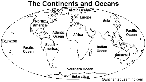 Continents and Oceans Quiz Printout
