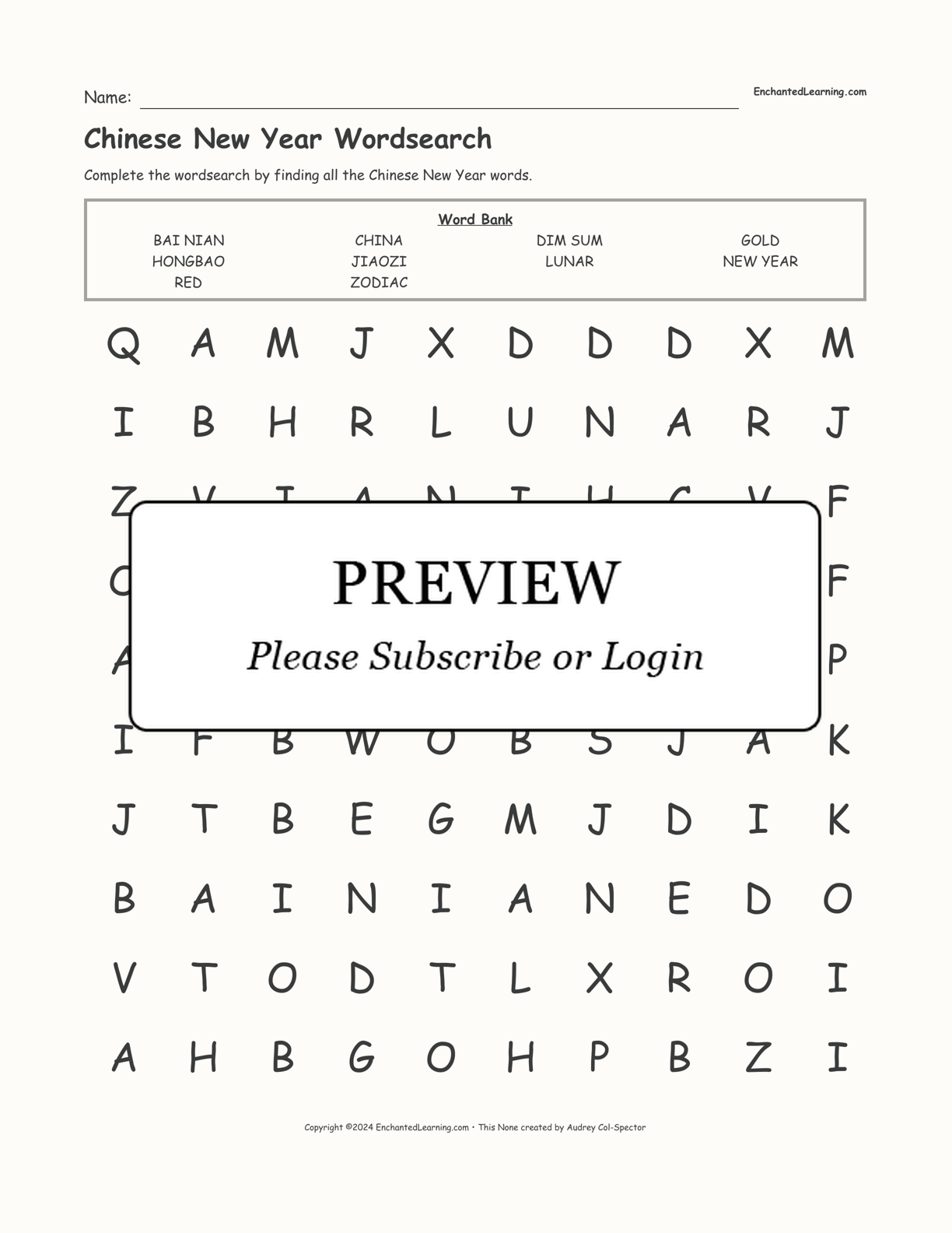 Chinese New Year Wordsearch interactive worksheet page 1